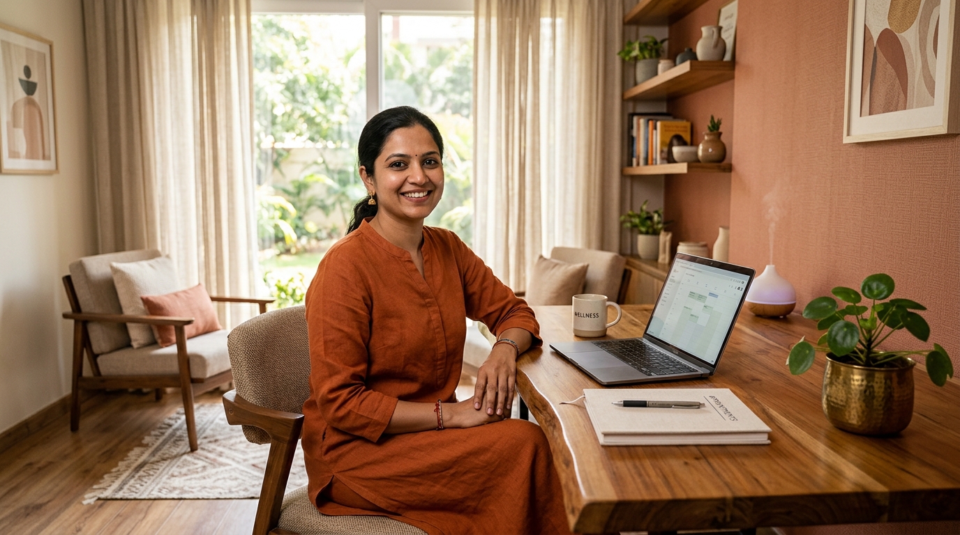 Indian specialist at clinical desk managing practice accounts and split trust billing